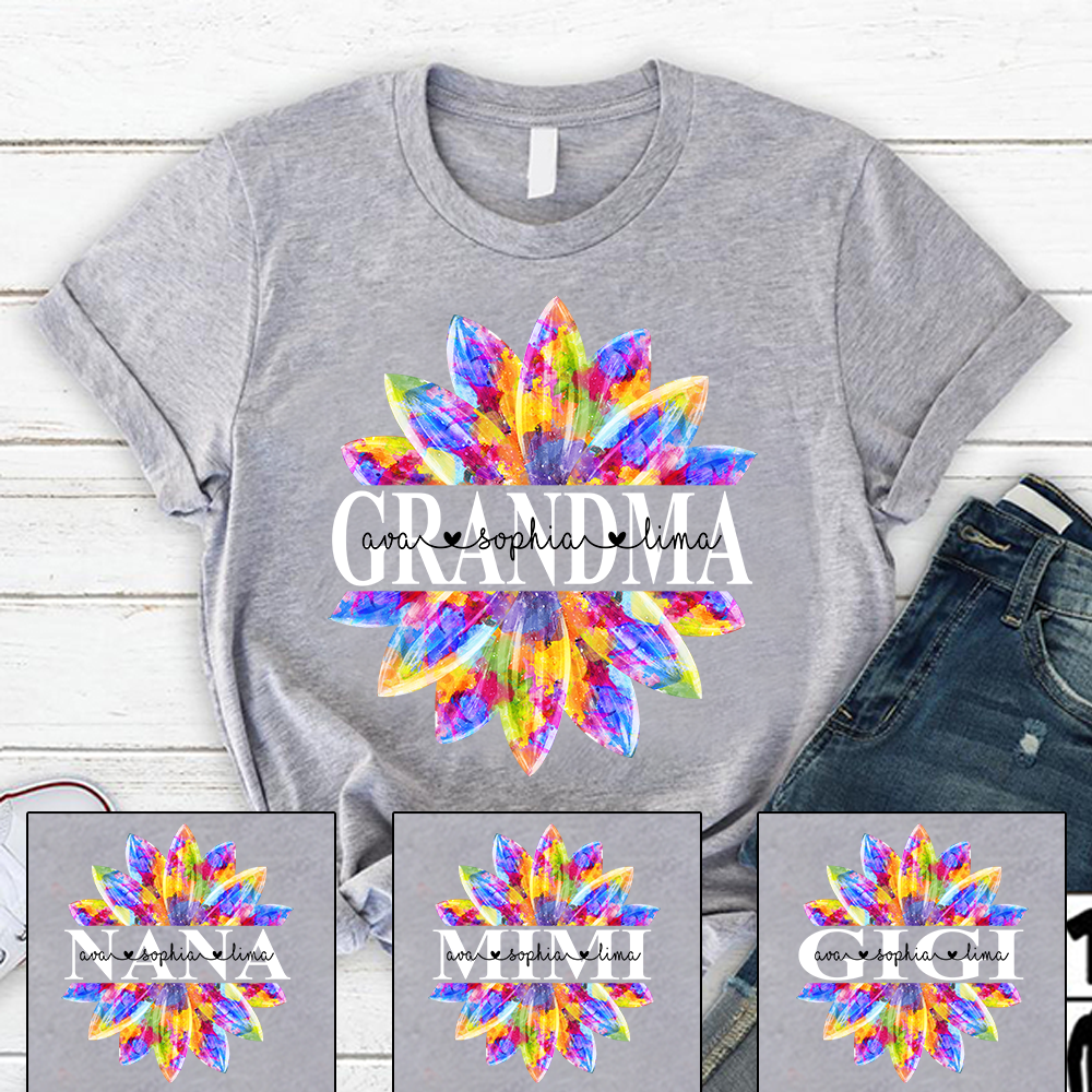 Grandma Flower Color 5 Shirt, Custom Grandma With Kids, Mother's Day TH T-Shirt