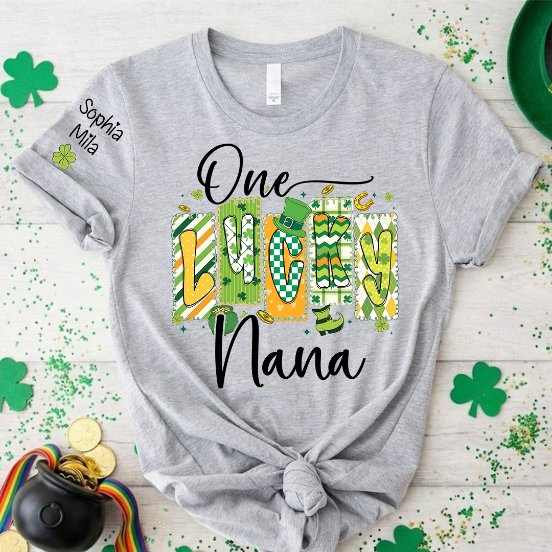 One Lucky Nana Personalized Nana Grandma and Grandkids T-shirt