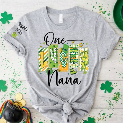 One Lucky Nana Personalized Nana Grandma and Grandkids T-shirt
