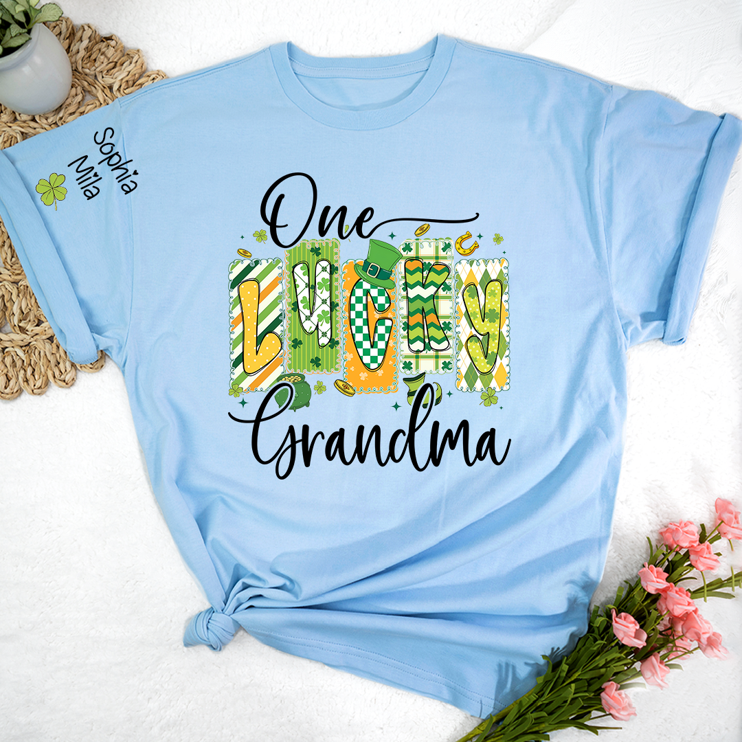 One Lucky Nana Personalized Nana Grandma and Grandkids T-shirt