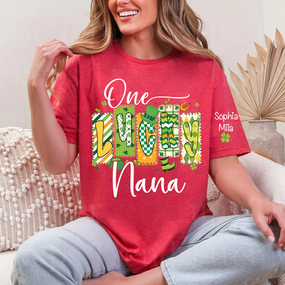 One Lucky Nana Personalized Nana Grandma and Grandkids T-shirt