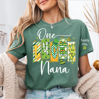 One Lucky Nana Personalized Nana Grandma and Grandkids T-shirt