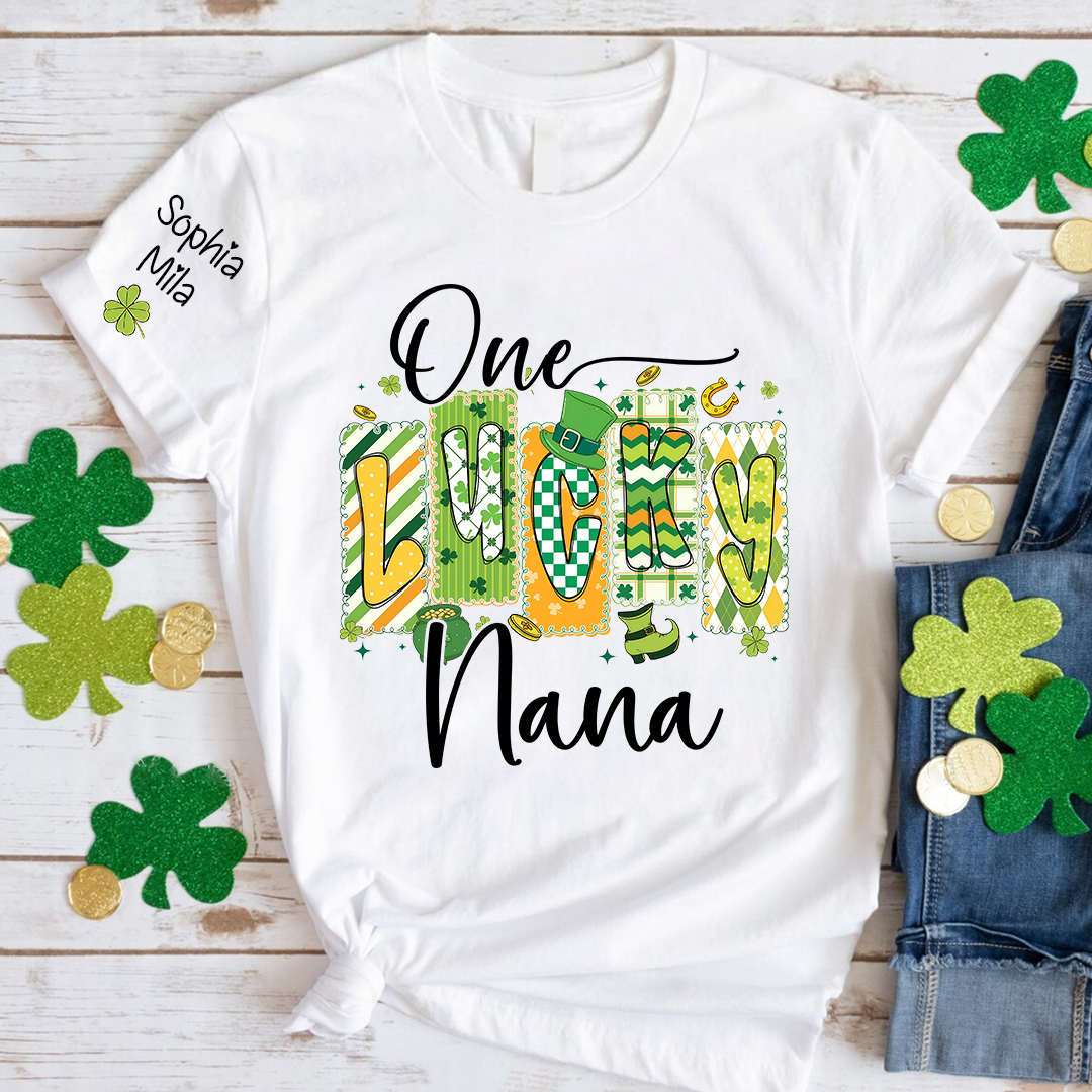 One Lucky Nana Personalized Nana Grandma and Grandkids T-shirt