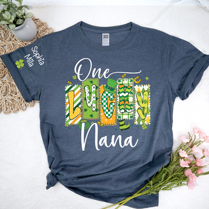 One Lucky Nana Personalized Nana Grandma and Grandkids T-shirt