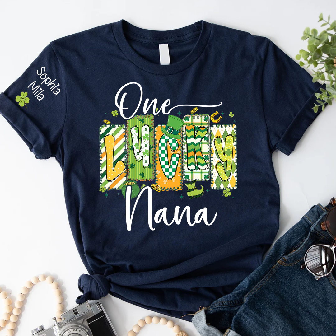 One Lucky Nana Personalized Nana Grandma and Grandkids T-shirt