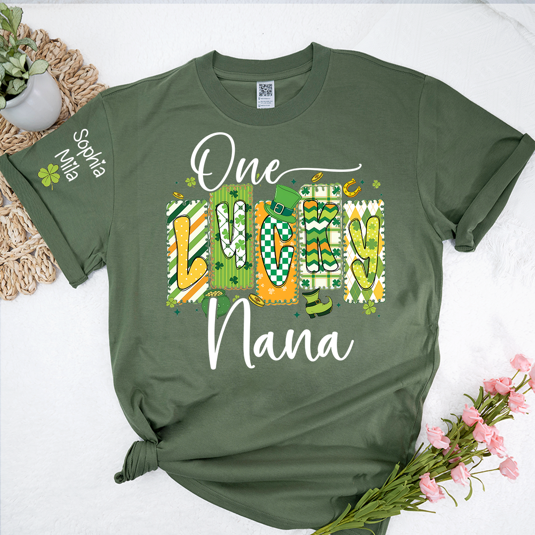 One Lucky Nana Personalized Nana Grandma and Grandkids T-shirt