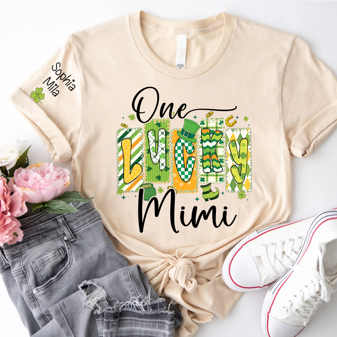 One Lucky Nana Personalized Nana Grandma and Grandkids T-shirt