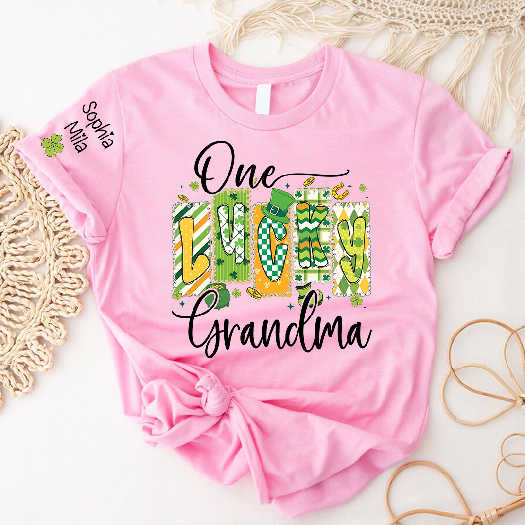 One Lucky Nana Personalized Nana Grandma and Grandkids T-shirt