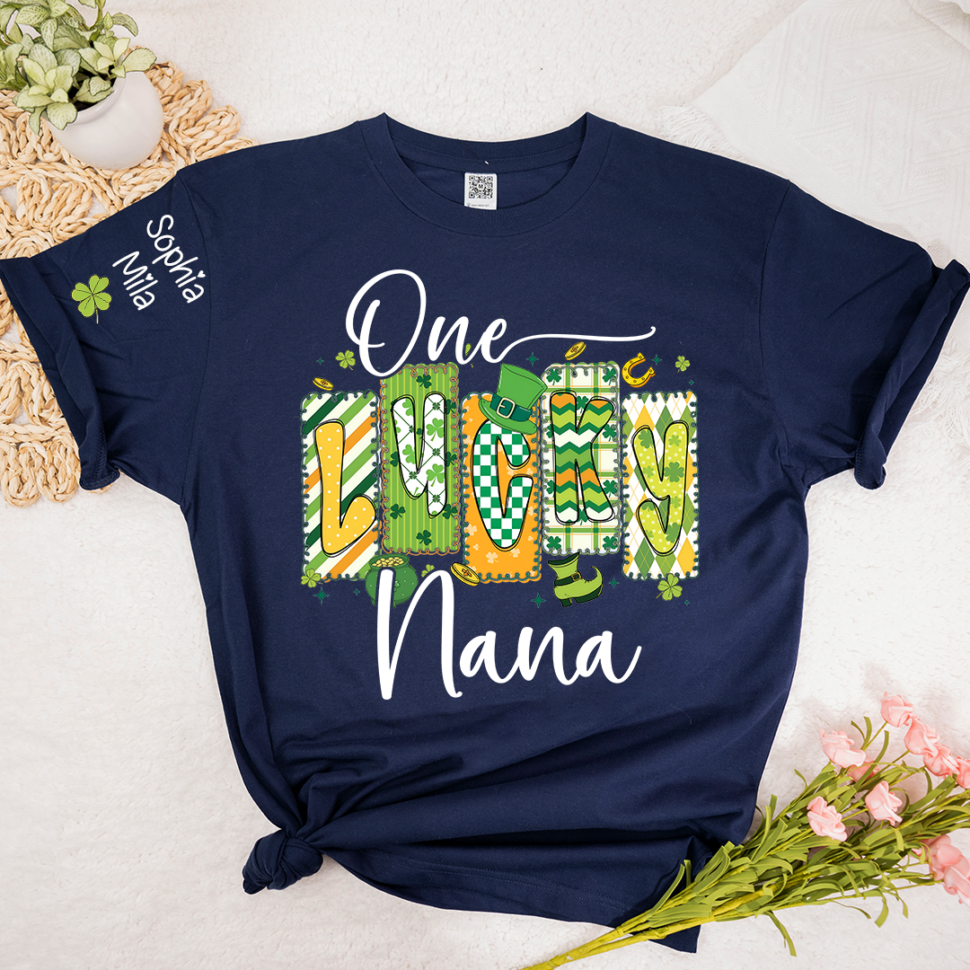 One Lucky Nana Personalized Nana Grandma and Grandkids T-shirt