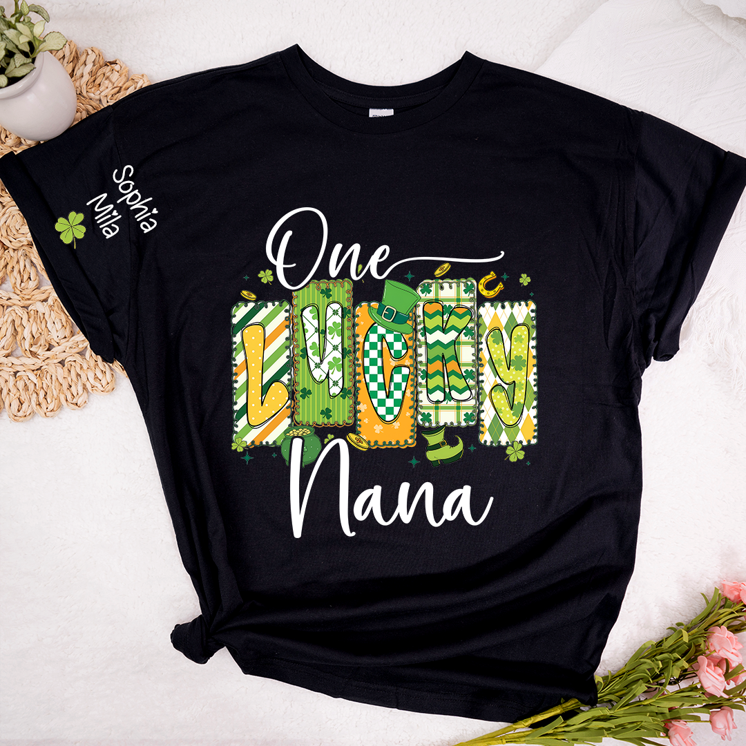 One Lucky Nana Personalized Nana Grandma and Grandkids T-shirt