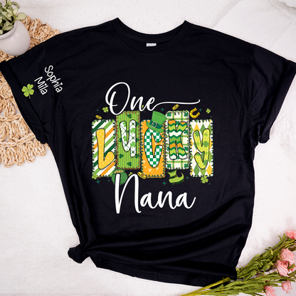 One Lucky Nana Personalized Nana Grandma and Grandkids T-shirt