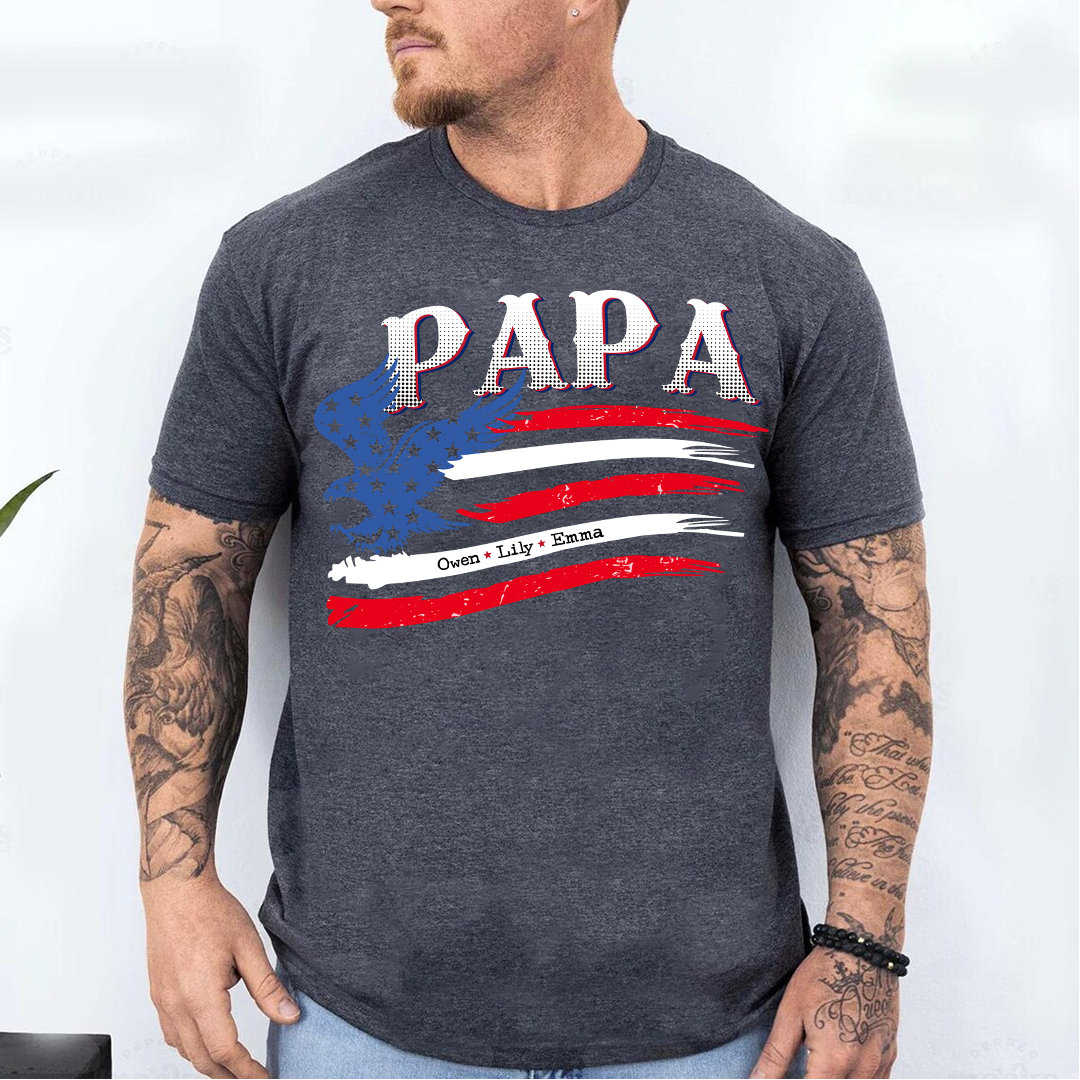 Personalized Papa and Grandkids with American Flag Eagle, American Flag, USA 250th Anniversary