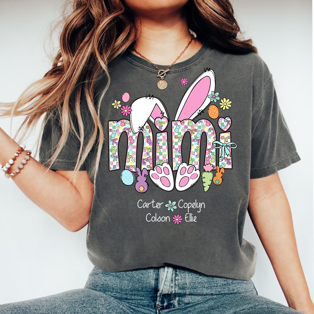 Mimi Bunny Easter Day Custom Mimi And Grankids Name T-Shirt