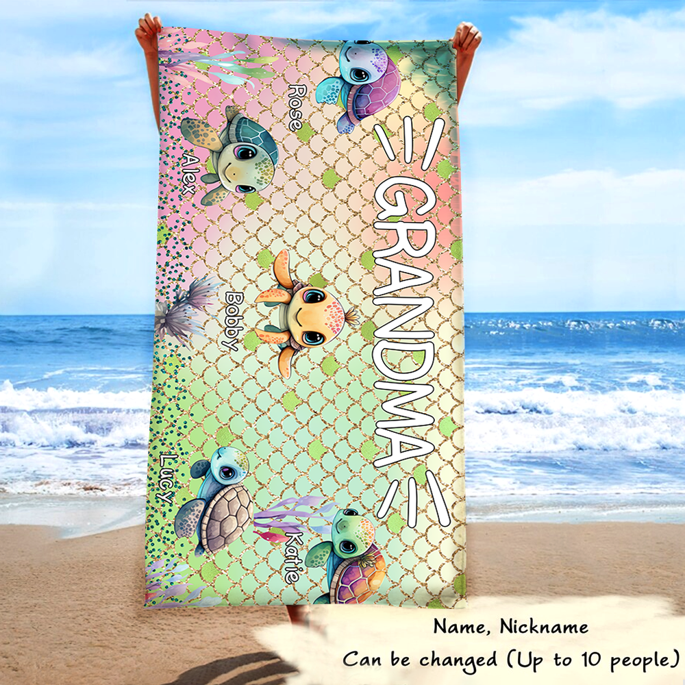Personalized Sea Turtle Beach Towel, Sea Turtle Gifts For Grandma And Kids, Sea Turtle Pool Towel, Sea Turtle Towel