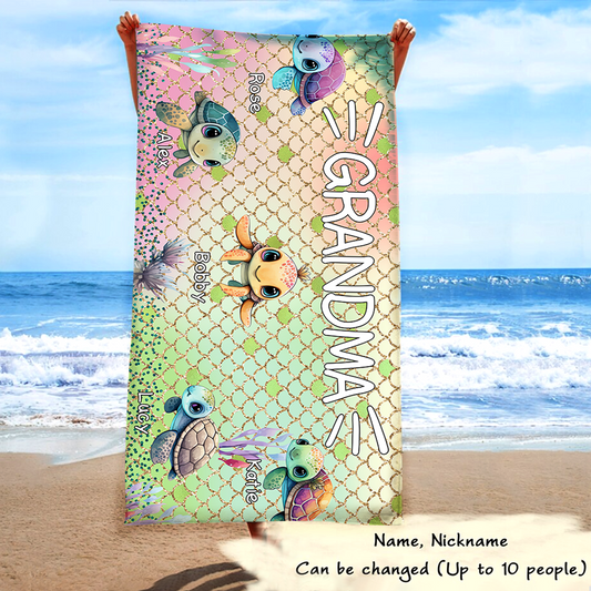 Personalized Sea Turtle Beach Towel, Sea Turtle Gifts For Grandma And Kids, Sea Turtle Pool Towel, Sea Turtle Towel