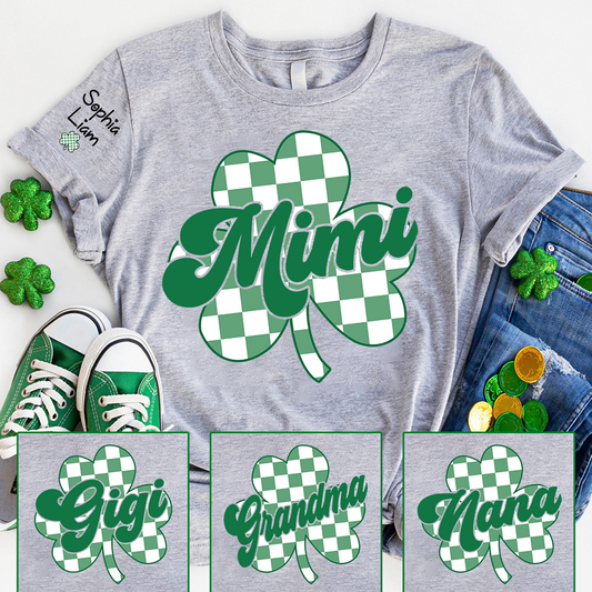 Mimi St Patrick’s Day Shirt with Shamrock, Personalized Grandma Clover T Shirt Gift for Family