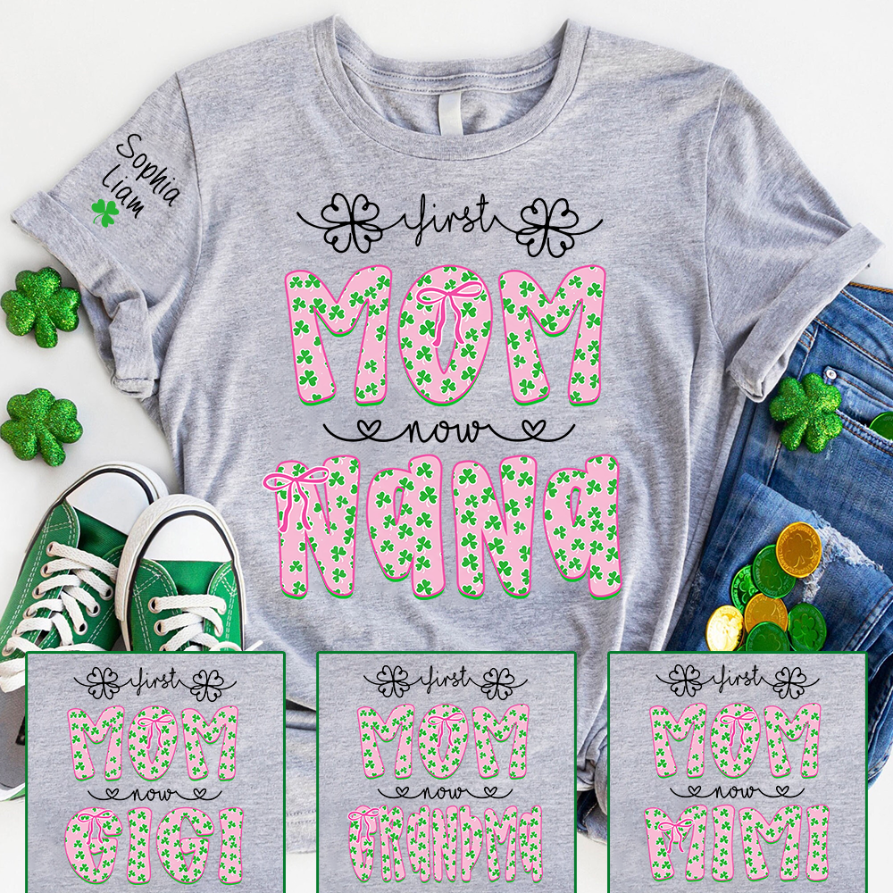 Personalized St Patrick’s Day Grandma Shirt with Kids Names, Shamrock Family Shirt, Custom Nana Mimi Mom Clover T Shirt
