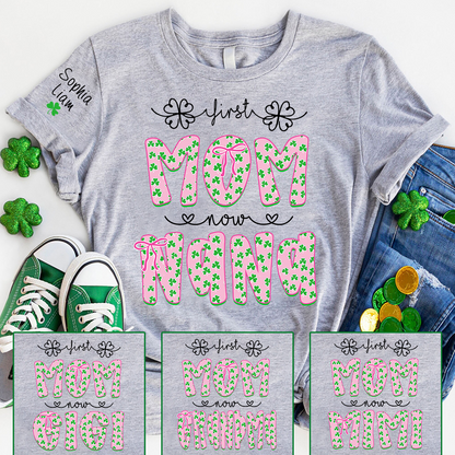 Personalized St Patrick’s Day Grandma Shirt with Kids Names, Shamrock Family Shirt, Custom Nana Mimi Mom Clover T Shirt