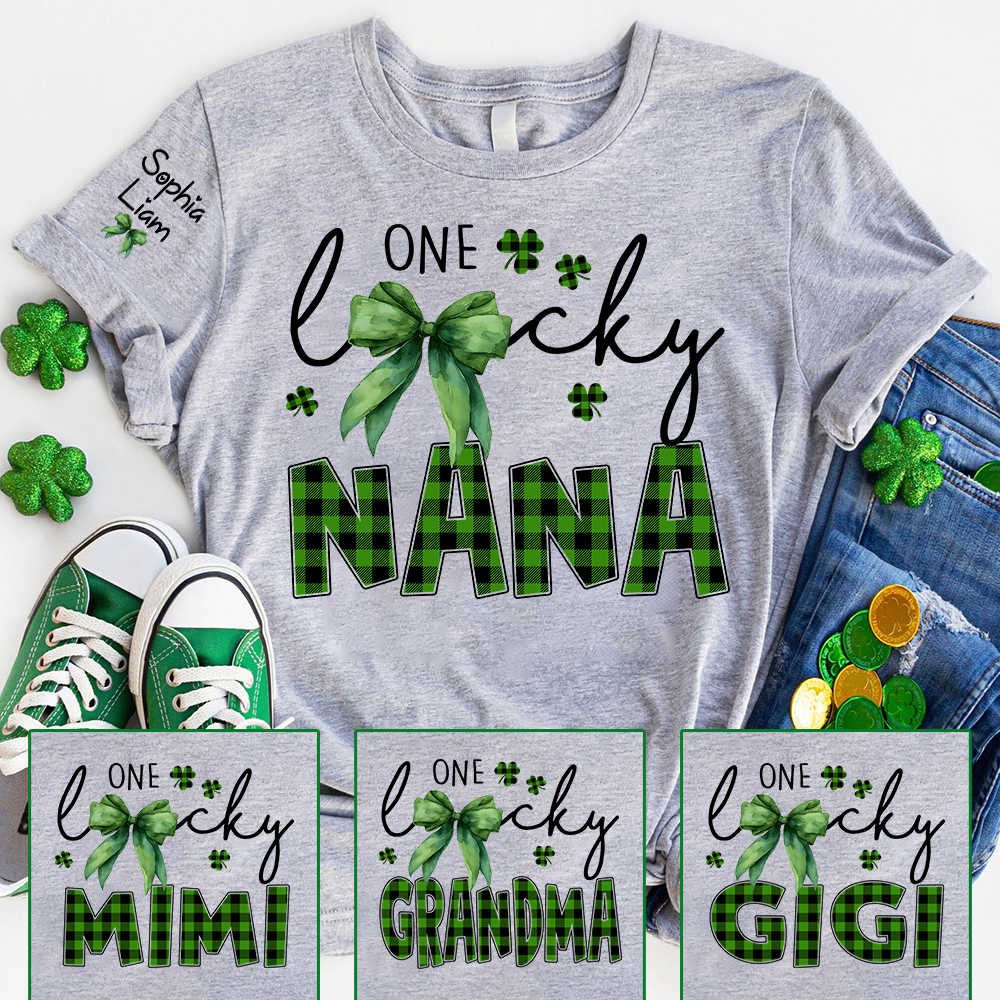 One Lucky Nana St Patrick’s Day Shirt, Custom Name Grandma Shirt, Clover Family Shirt for Nana
