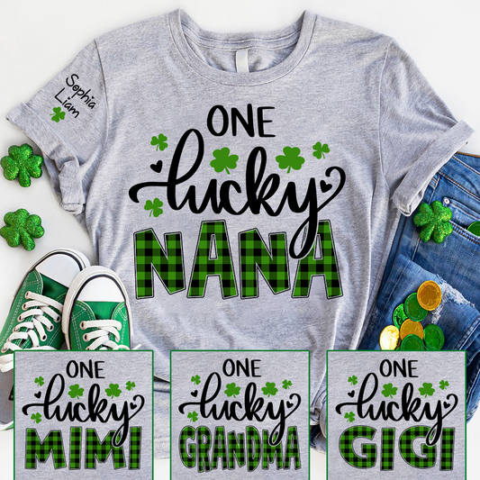 One Lucky Nana T Shirt for St Patrick’s Day, Personalized Nana Shirt with Shamrocks, Cute Grandma Family Gift