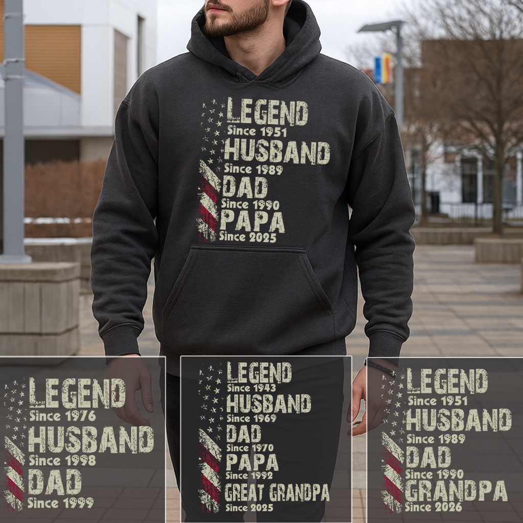 Legend Husband Dad Papa Hoodie – Custom “Since Year” Family Timeline Hoodie, Personalized Gift for Dad Grandpa Papa, Father’s Day Gift for Him 2025