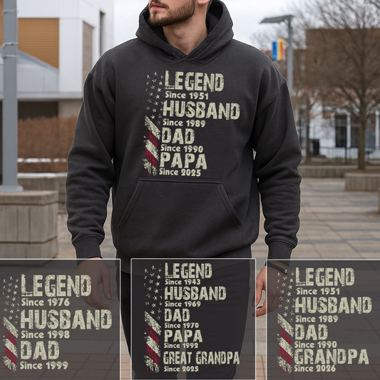 Legend Husband Dad Papa Hoodie – Custom “Since Year” Family Timeline Hoodie, Personalized Gift for Dad Grandpa Papa, Father’s Day Gift for Him 2025