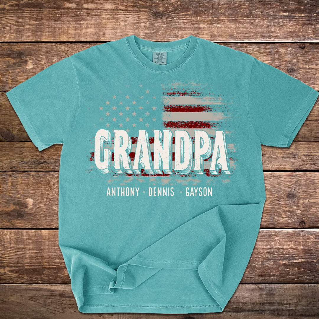 Papa American Flag Custom Name, Personalized Dad Papa Grandpa and Grandkids Comfort Colors® T-shirt