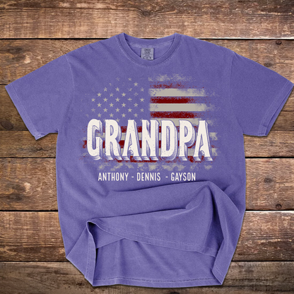 Papa American Flag Custom Name, Personalized Dad Papa Grandpa and Grandkids Comfort Colors® T-shirt