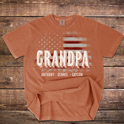 Papa American Flag Custom Name, Personalized Dad Papa Grandpa and Grandkids Comfort Colors® T-shirt
