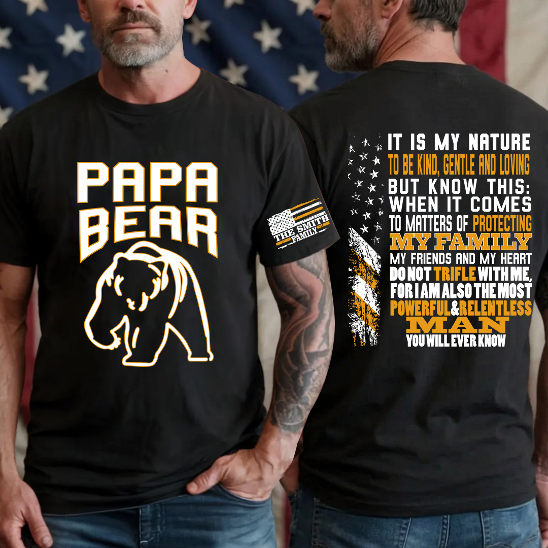 Papa Bear, Personalized Grandpa Papa Dad and Family Name Fathers Day Gift T-Shirt