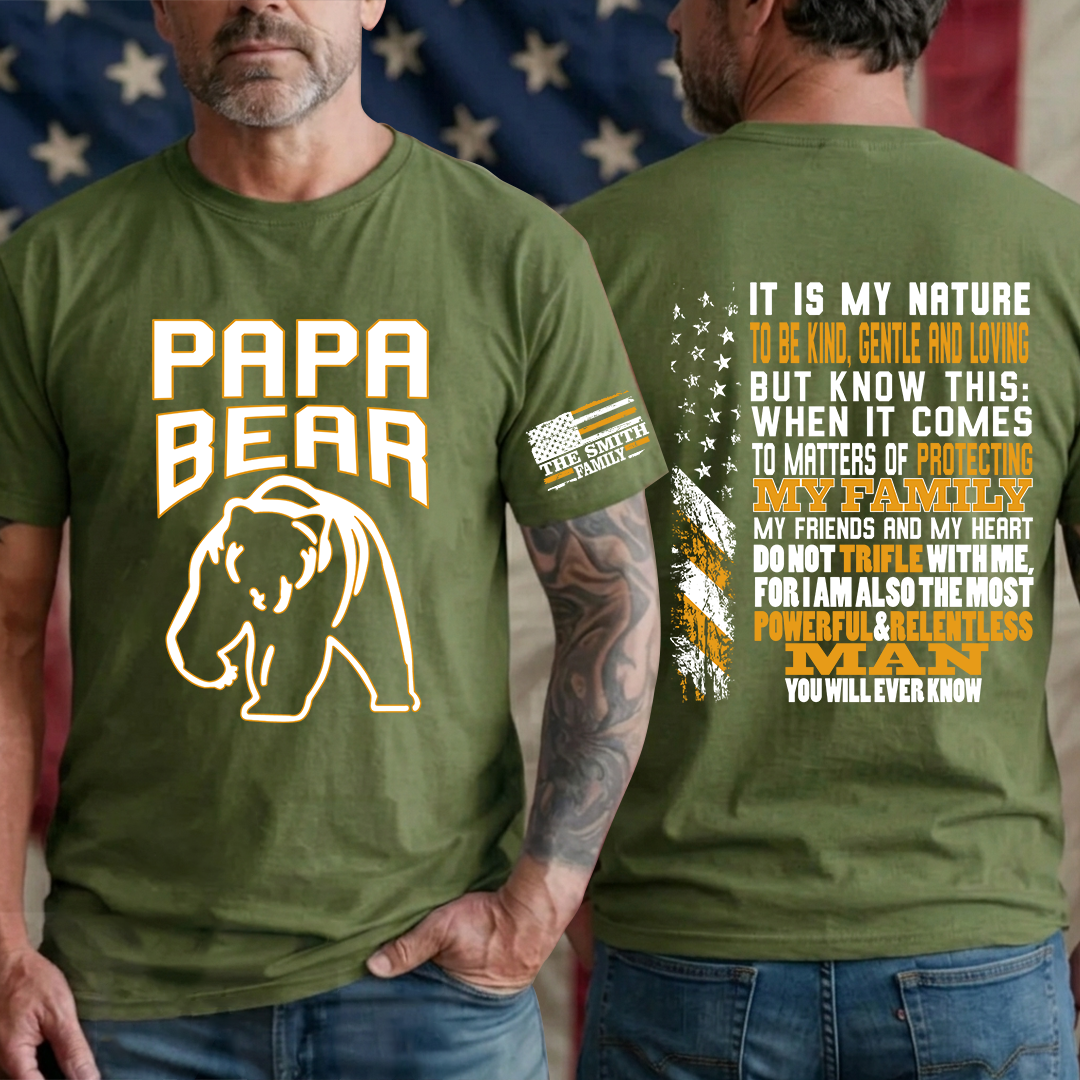 Papa Bear, Personalized Grandpa Papa Dad and Family Name Fathers Day Gift T-Shirt