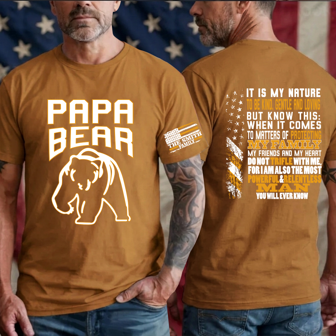 Papa Bear, Personalized Grandpa Papa Dad and Family Name Fathers Day Gift T-Shirt