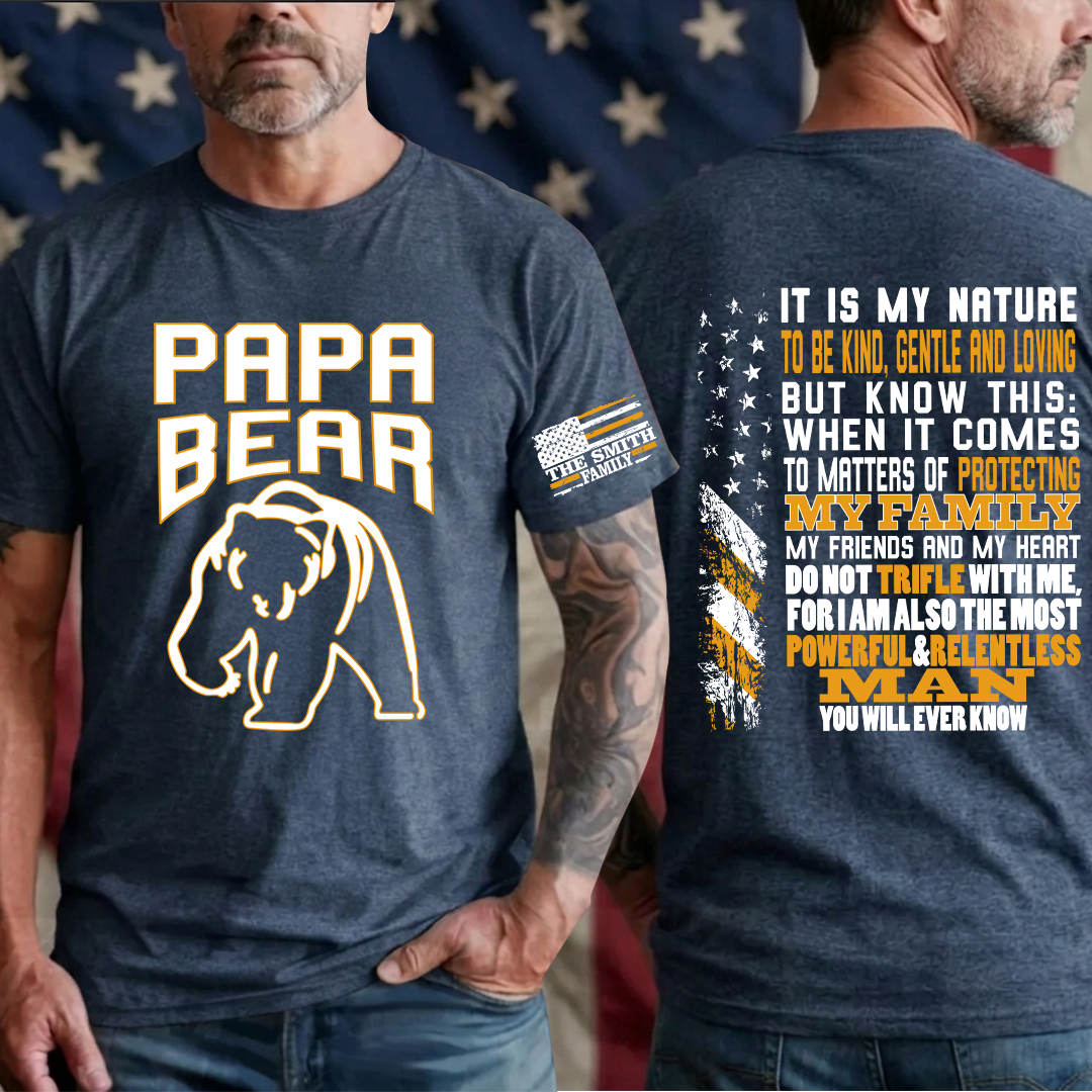 Papa Bear, Personalized Grandpa Papa Dad and Family Name Fathers Day Gift T-Shirt