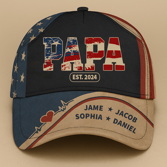 Papa Est And Grandkids Fathers Day Gift For Papa Dad Grandpa 3D CAP