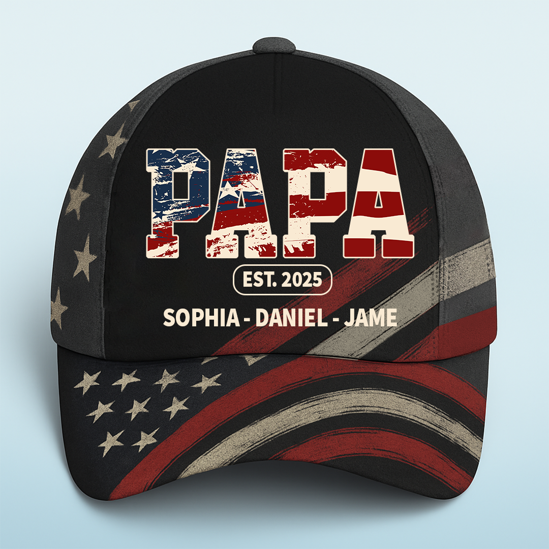 Papa Est And Grandkids Fathers Day Gift For Papa Dad Grandpa 3D CAP