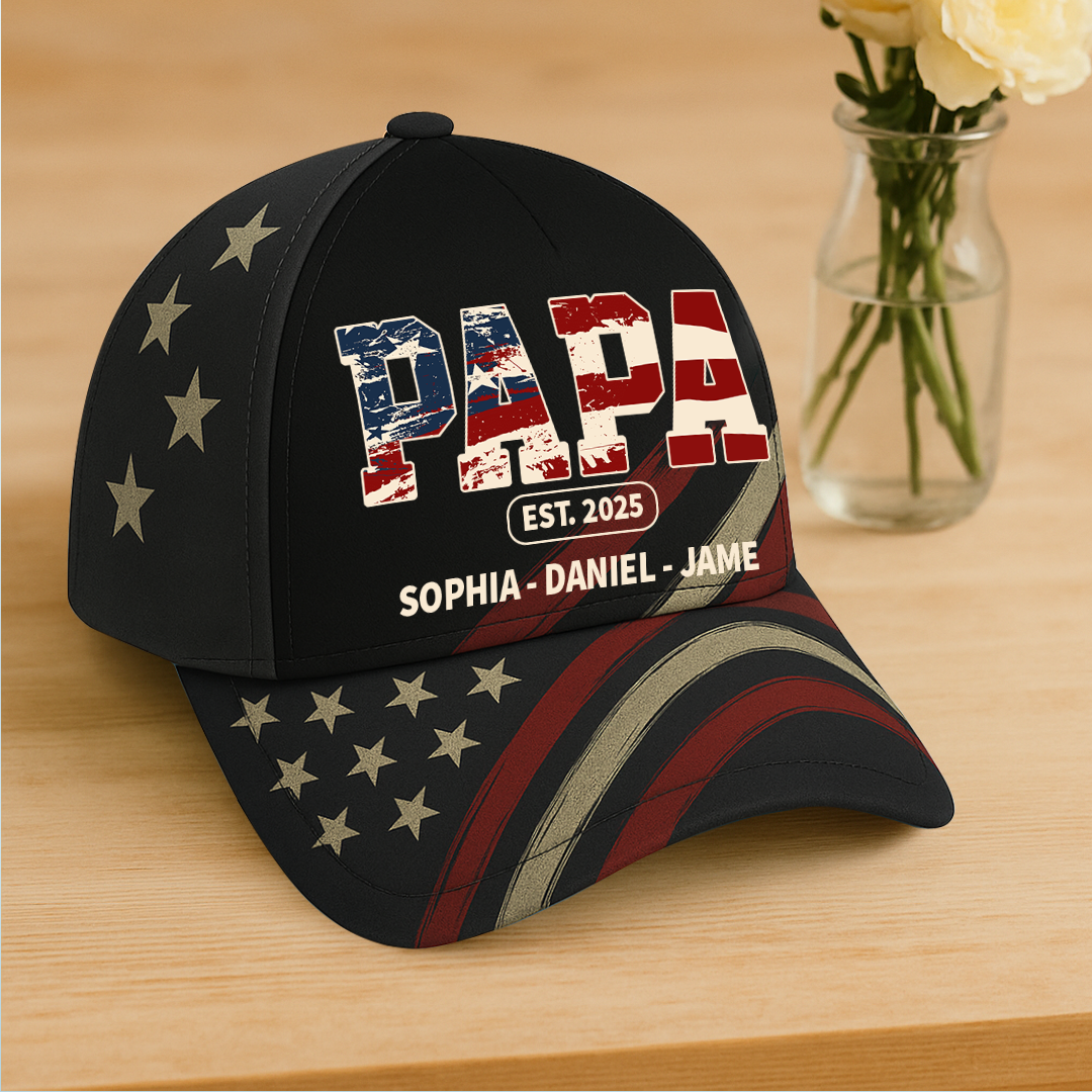 Papa Est And Grandkids Fathers Day Gift For Papa Dad Grandpa 3D CAP