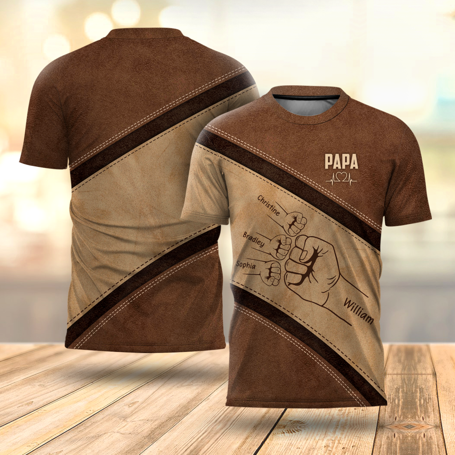 Outline Fist Bump Daddy Grandpa Personalized 3D Shirt, Father's Day Gift For Dad, For Grandpa, For Husband