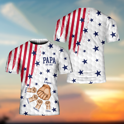3D All Over Print American Flag Grandpa Hand Grandkids 3D Tshirt
