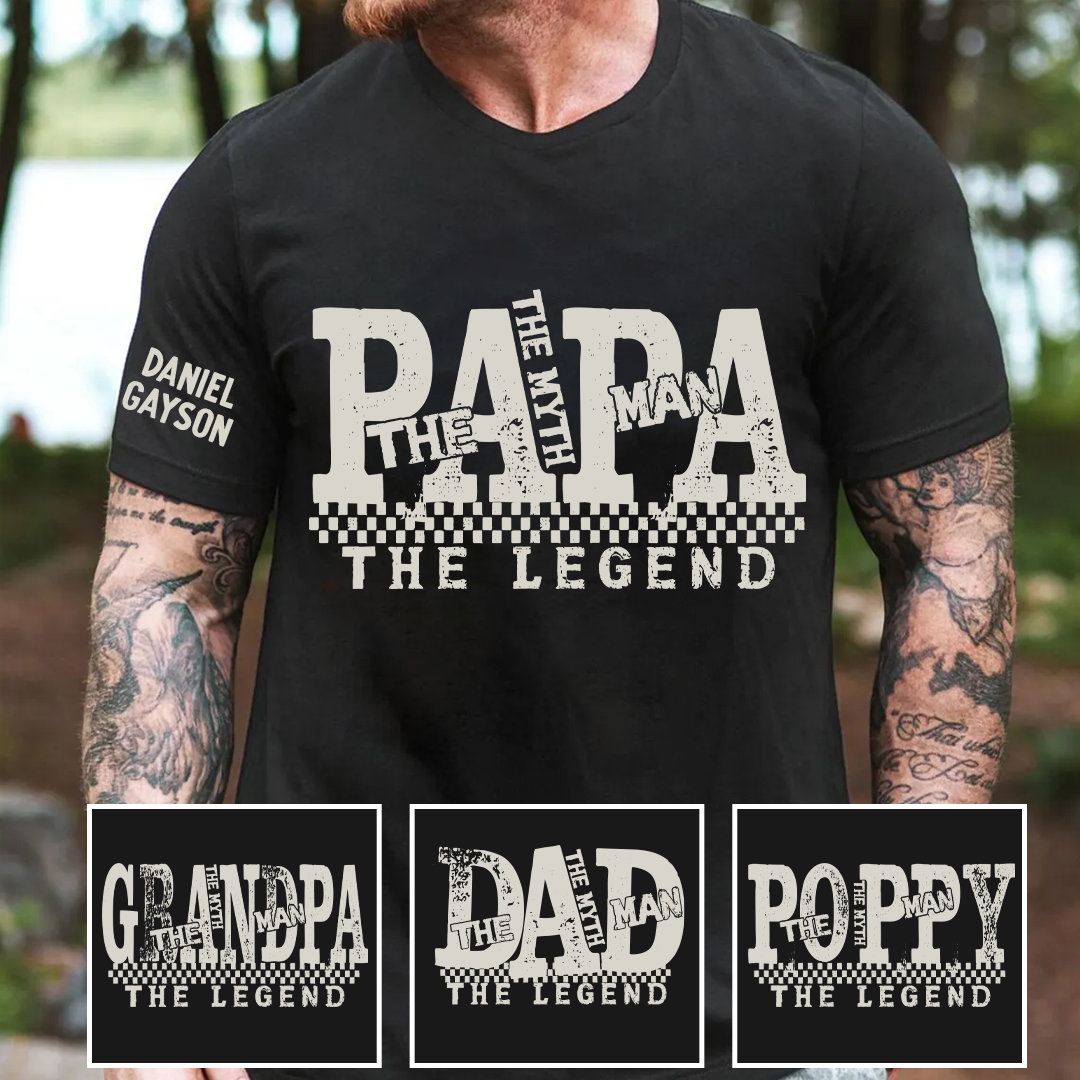 Papa The Man The Myth The Legend, Custom Papa And Grandkids Name, Family, Father's Day T-Shirt