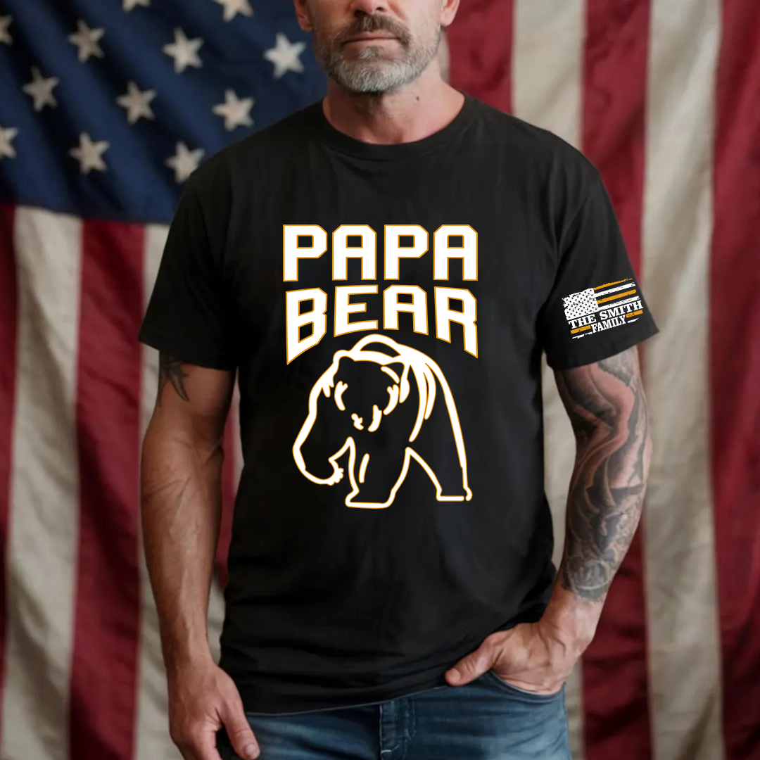 Papa Bear, Personalized Grandpa Papa Dad and Family Name Fathers Day Gift T-Shirt