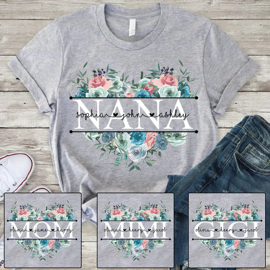 Pastel Peony Rose Nana And Grandkids CTH01 T-Shirt