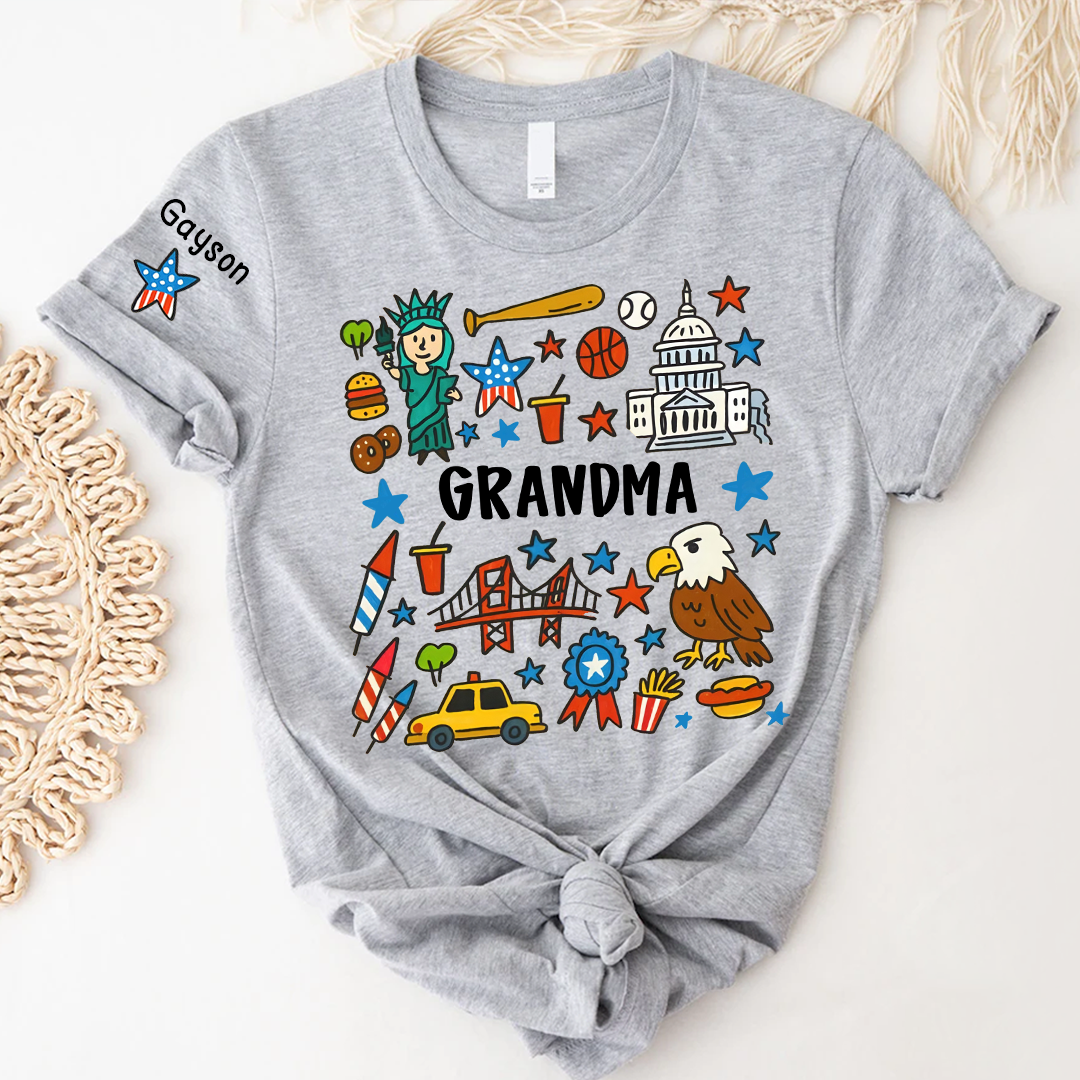 Patriotic 4th of July Custom Grandma and Grandkids Name, America 250th Anniversary Gift T-shirt