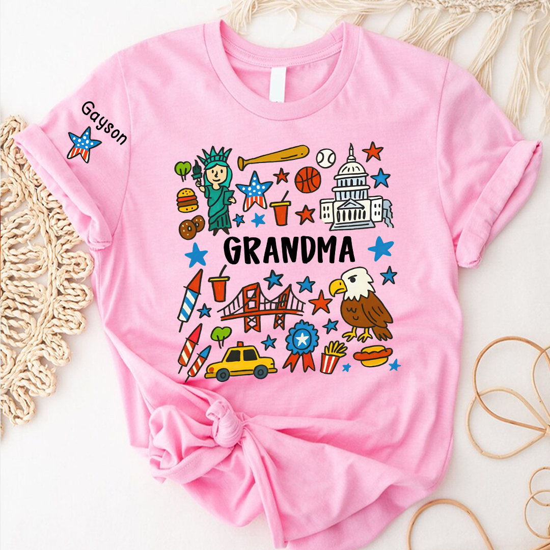 Patriotic 4th of July Custom Grandma and Grandkids Name, America 250th Anniversary Gift T-shirt