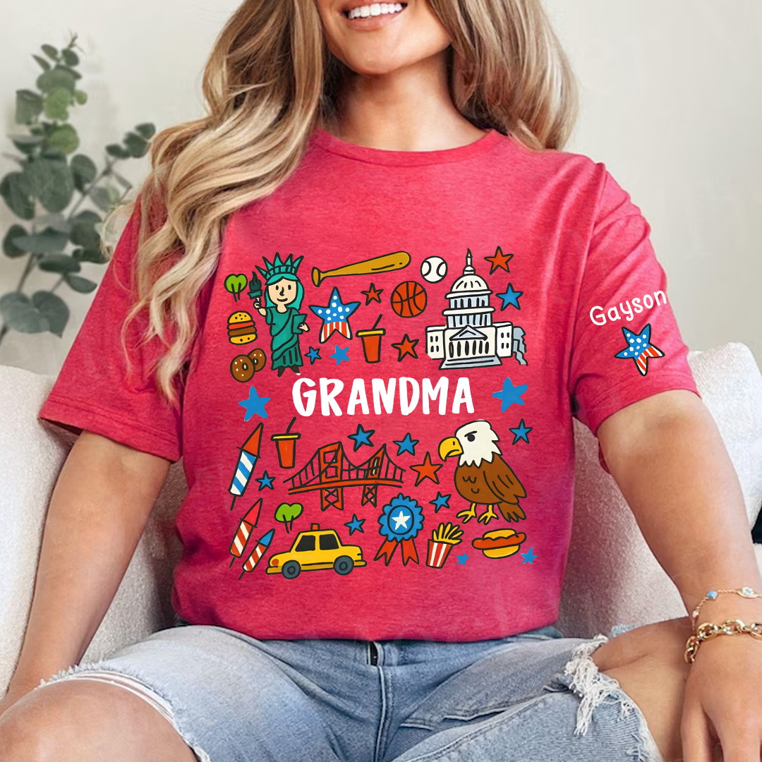Patriotic 4th of July Custom Grandma and Grandkids Name, America 250th Anniversary Gift T-shirt