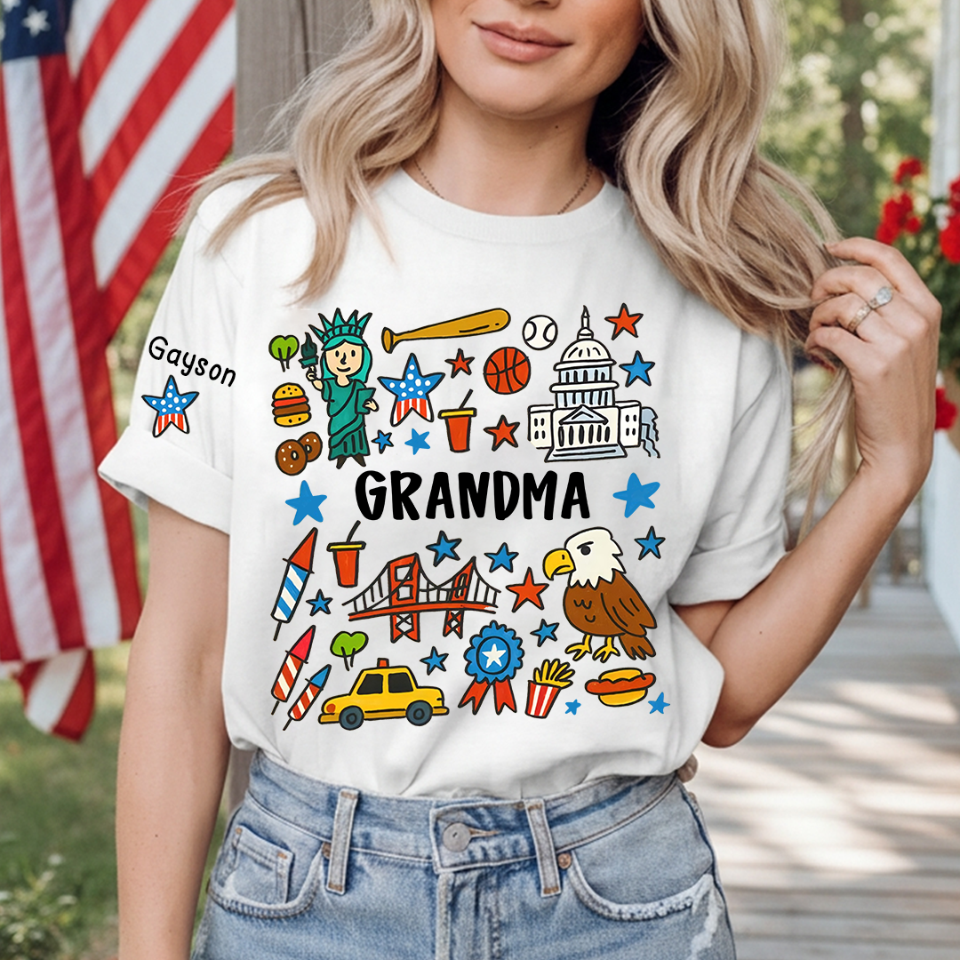 Patriotic 4th of July Custom Grandma and Grandkids Name, America 250th Anniversary Gift T-shirt