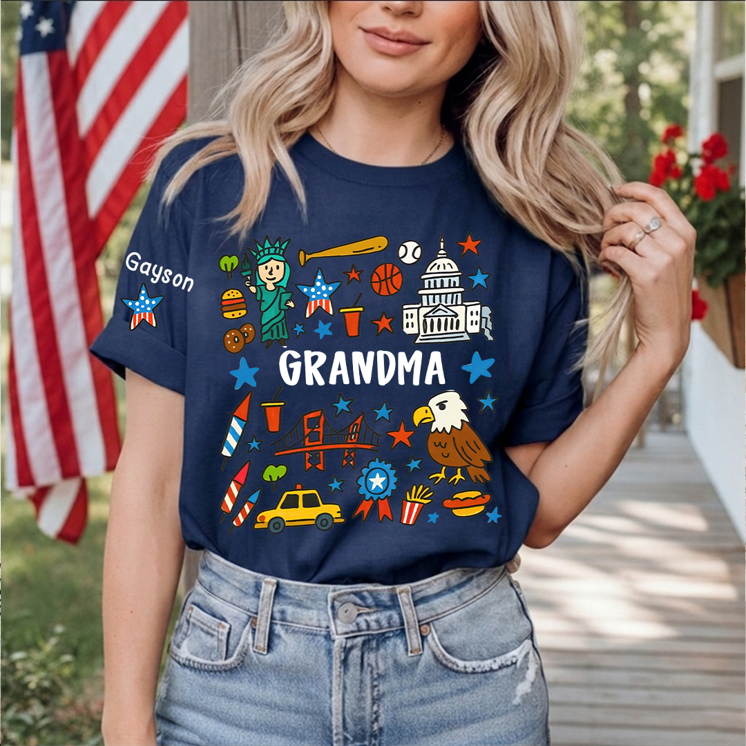 Patriotic 4th of July Custom Grandma and Grandkids Name, America 250th Anniversary Gift T-shirt