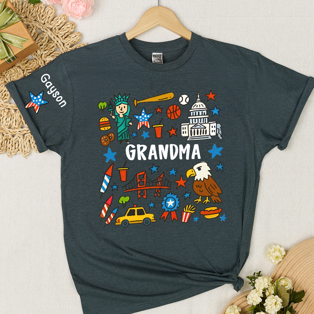 Patriotic 4th of July Custom Grandma and Grandkids Name, America 250th Anniversary Gift T-shirt