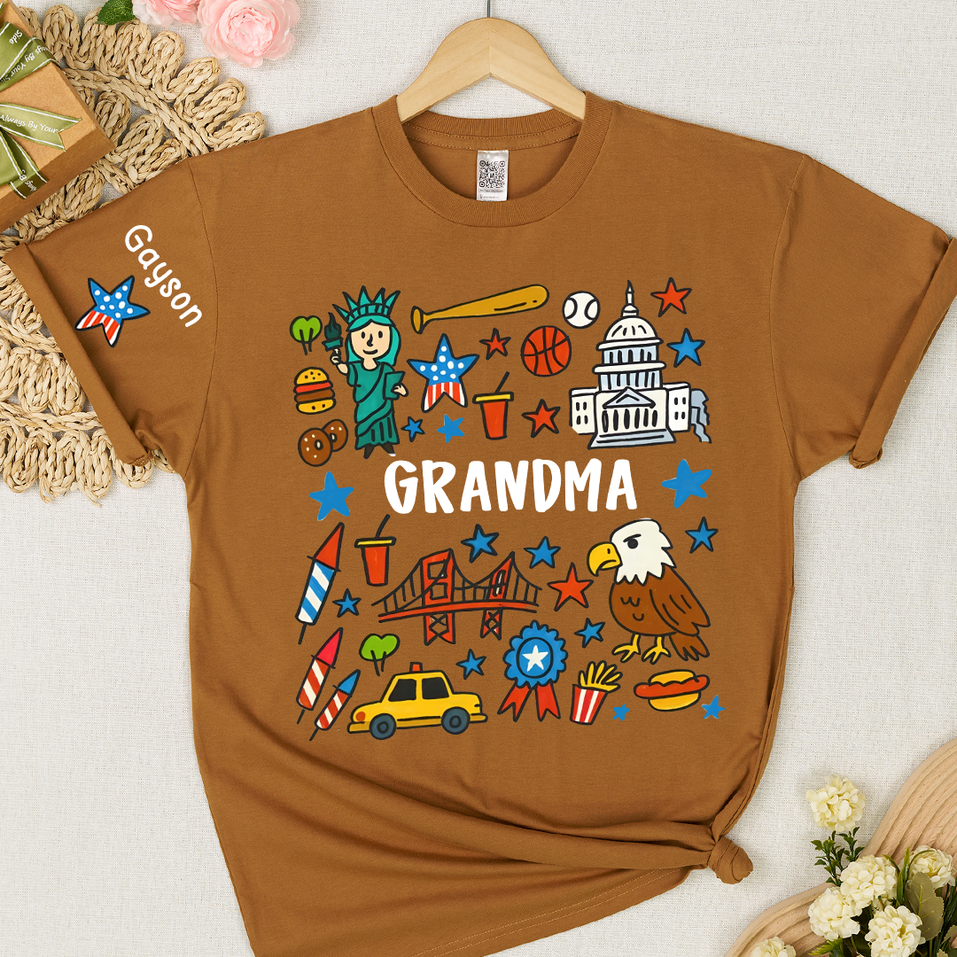 Patriotic 4th of July Custom Grandma and Grandkids Name, America 250th Anniversary Gift T-shirt