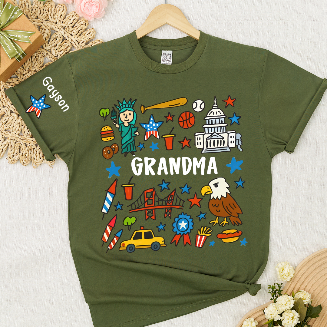 Patriotic 4th of July Custom Grandma and Grandkids Name, America 250th Anniversary Gift T-shirt