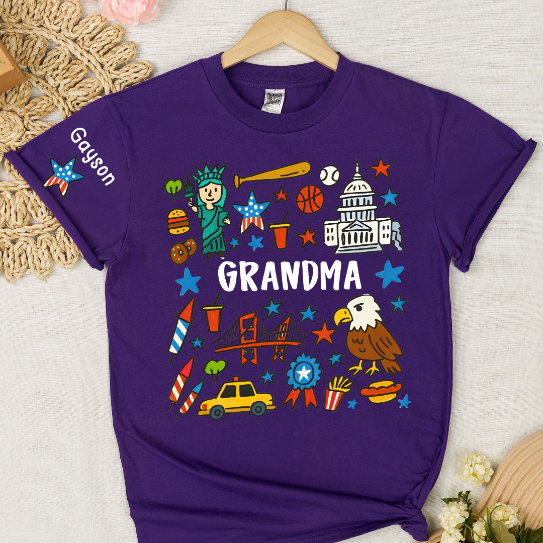 Patriotic 4th of July Custom Grandma and Grandkids Name, America 250th Anniversary Gift T-shirt